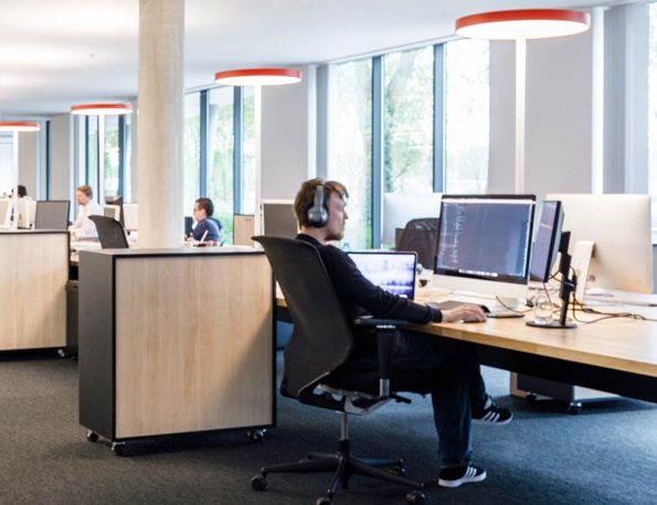 Modern workspace in open space office